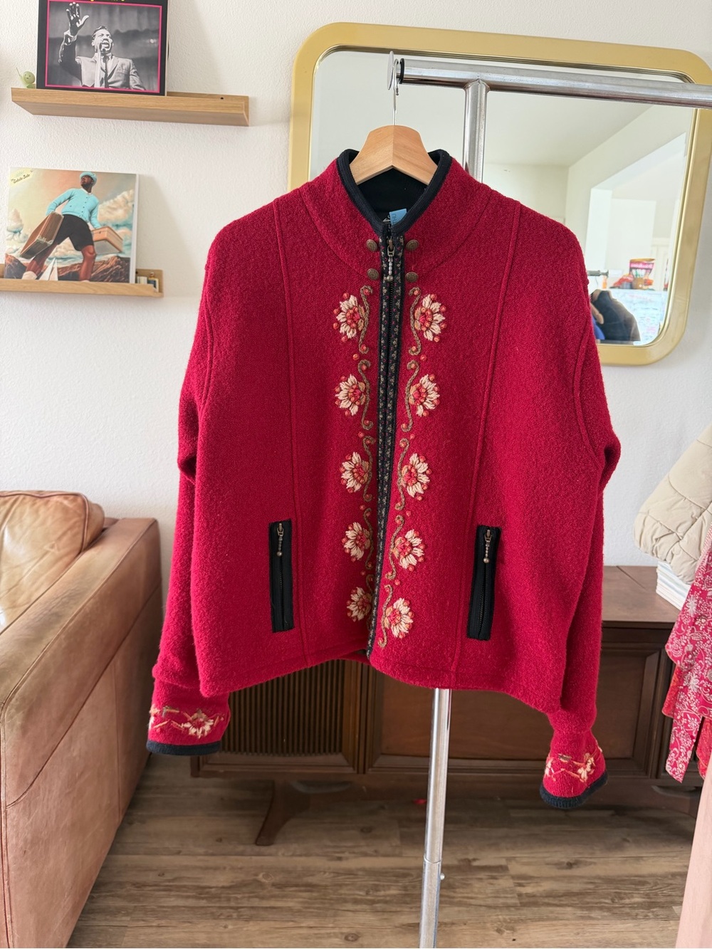 Icelandic Designs | Red Embroidered Women's Fleece Jacket
